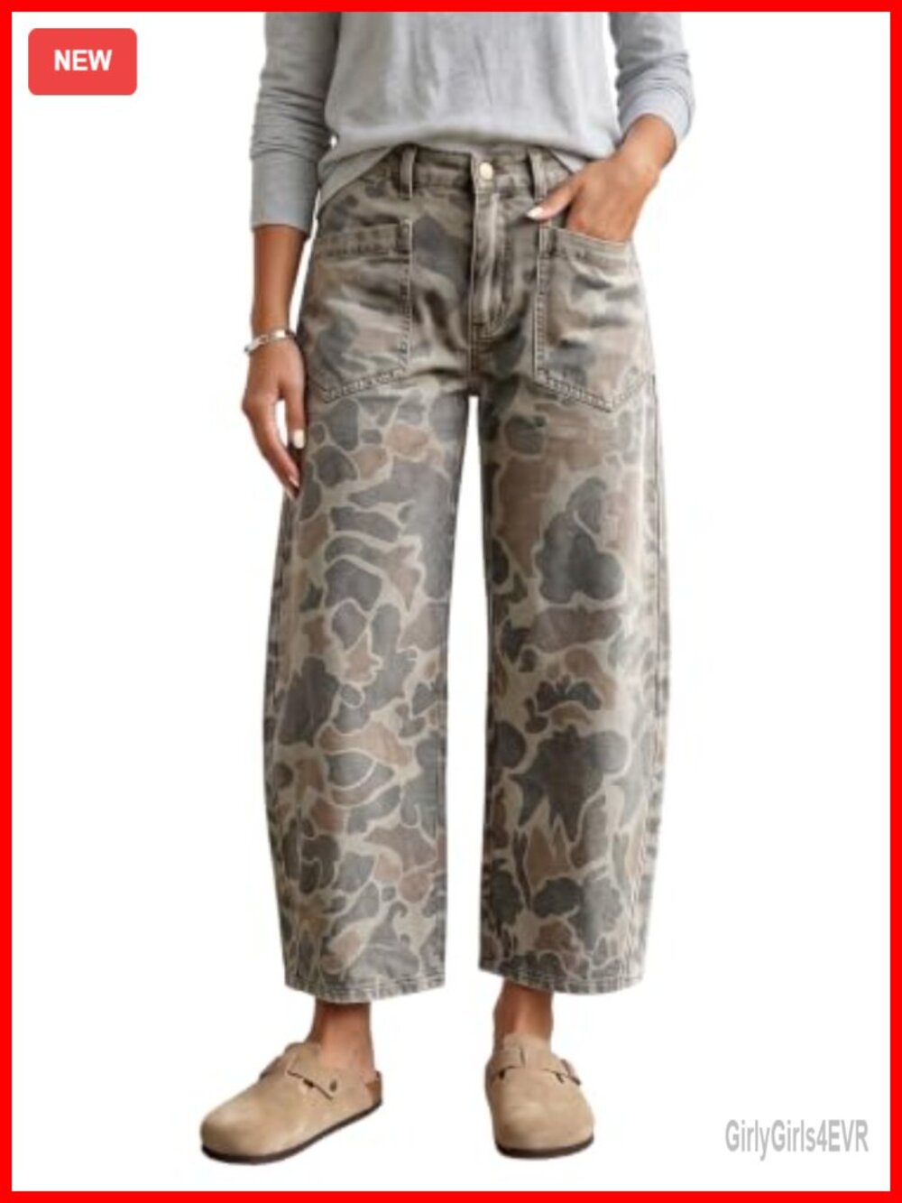 Women's Camo Denim Harem Pants Ankle Length Relaxed Fit Casual